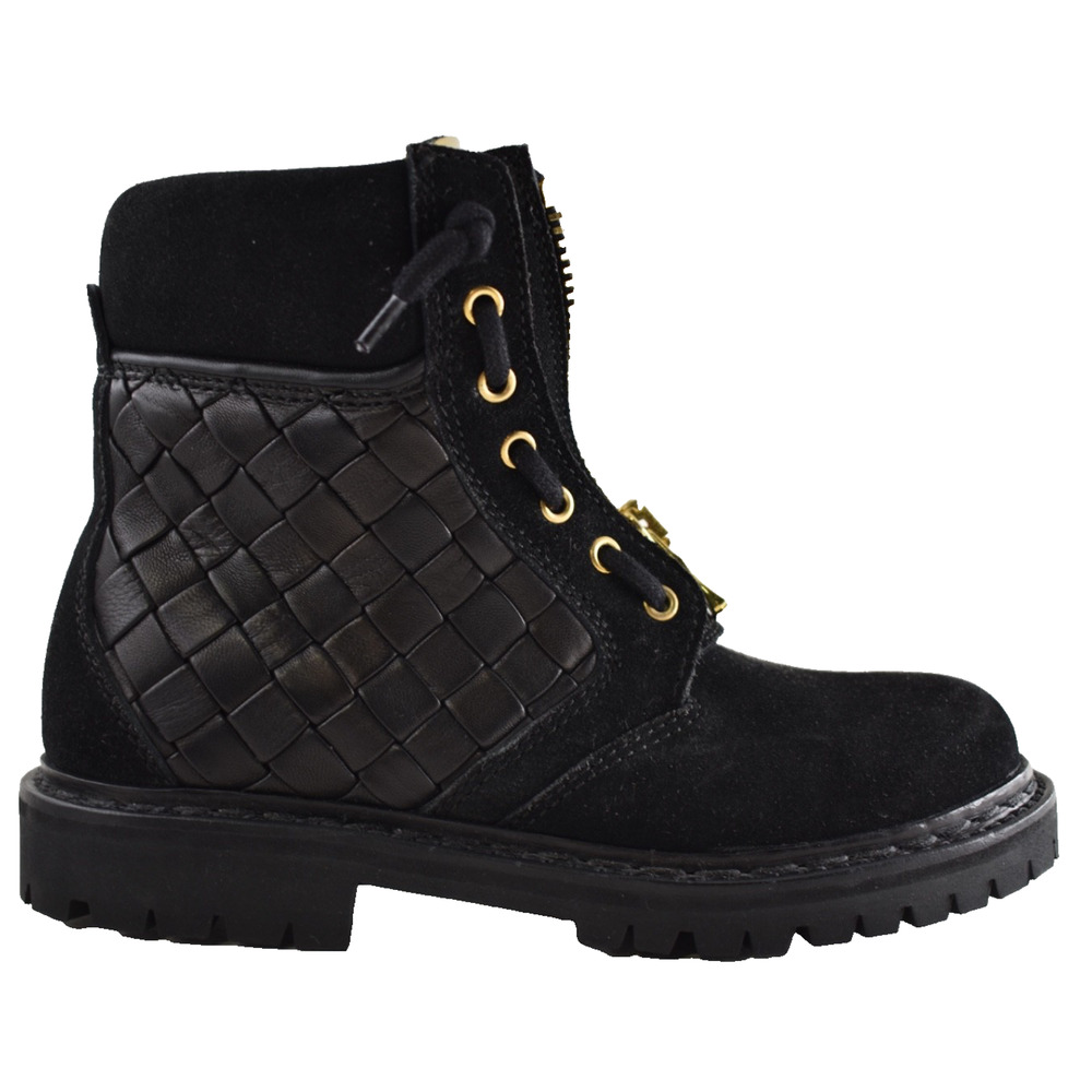 Balmain Taiga Ranger Black Leather Suede Gold Zipper Biker Moto Combat Boots 36